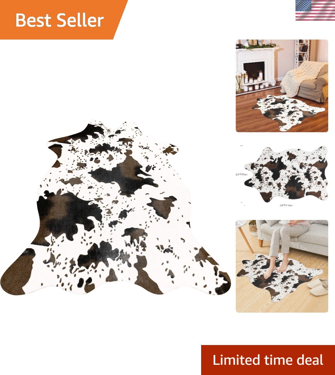 Cow Print Area Rug – Soft Non-Slip Faux Cowhide Mat for Living Room Decor