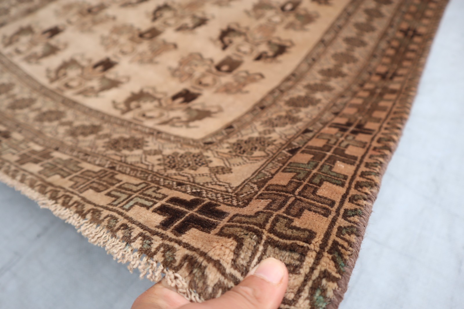 Tribal Afghan Rug 3’5×6’0 ft Beige Turkmen Hand-knotted Wool Rug, Kitchen Rug