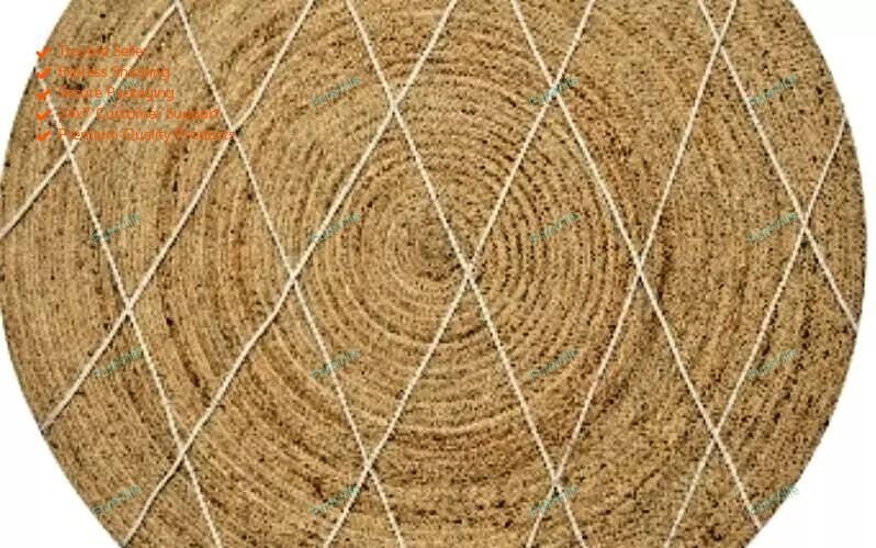 7 x 7 Feet Hand Woven Hippie Area Jute Rugs Indian Handmade Carpet