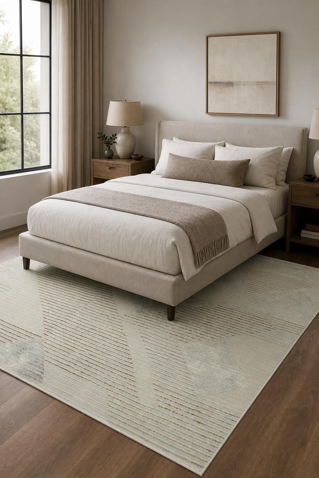 Neutral Tones Beige Area Rug 5×8 Ft Abstract Geometric Designs Turkish Carpet