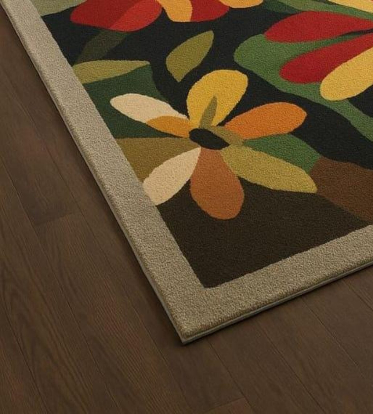 Mid-Century Modern Floral Hand-Tufted Wool Vibrant Red, Orange, Yellow