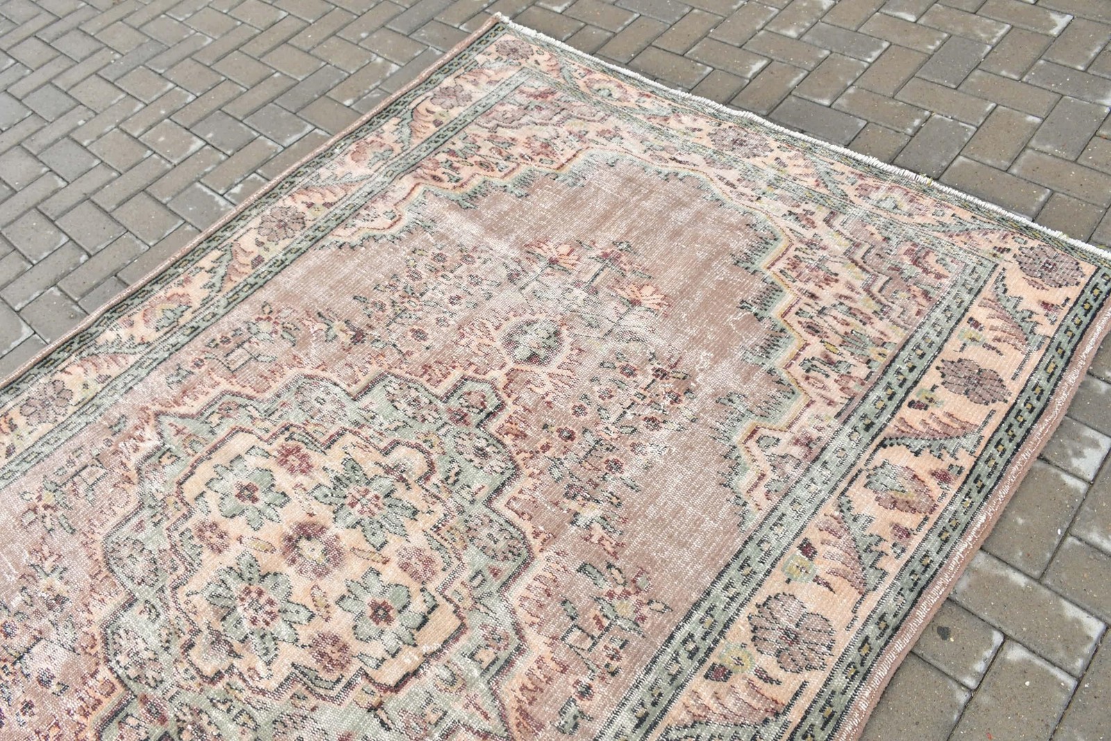 5,2×8,5 ft Large Vintage Rug, Turkish Rug, Brown Gray Floral Wool Rug