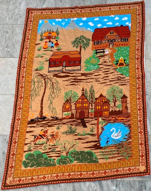 Vintage Aubusson Tapestry, Needle Point Tapestry,French Tapestry 3×4 ftFree Ship
