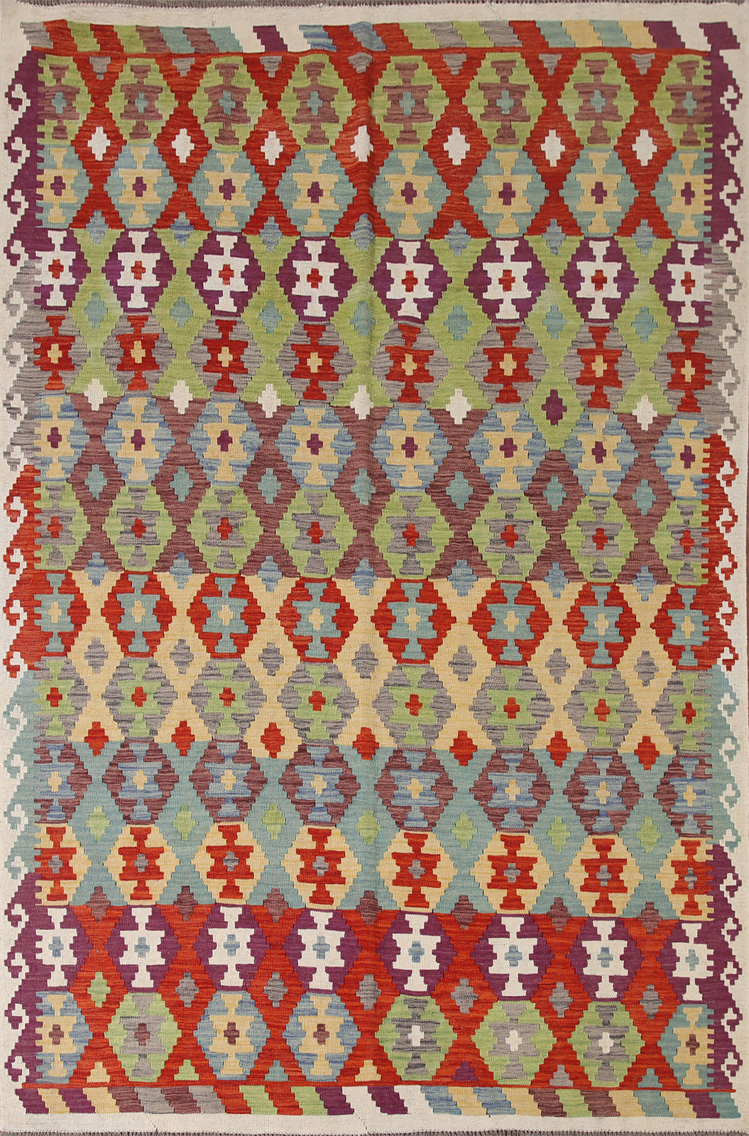 Colorful Kilim Rugs Rectangle Flatweave Pile Wool Kelim Carpets 7×10 ft