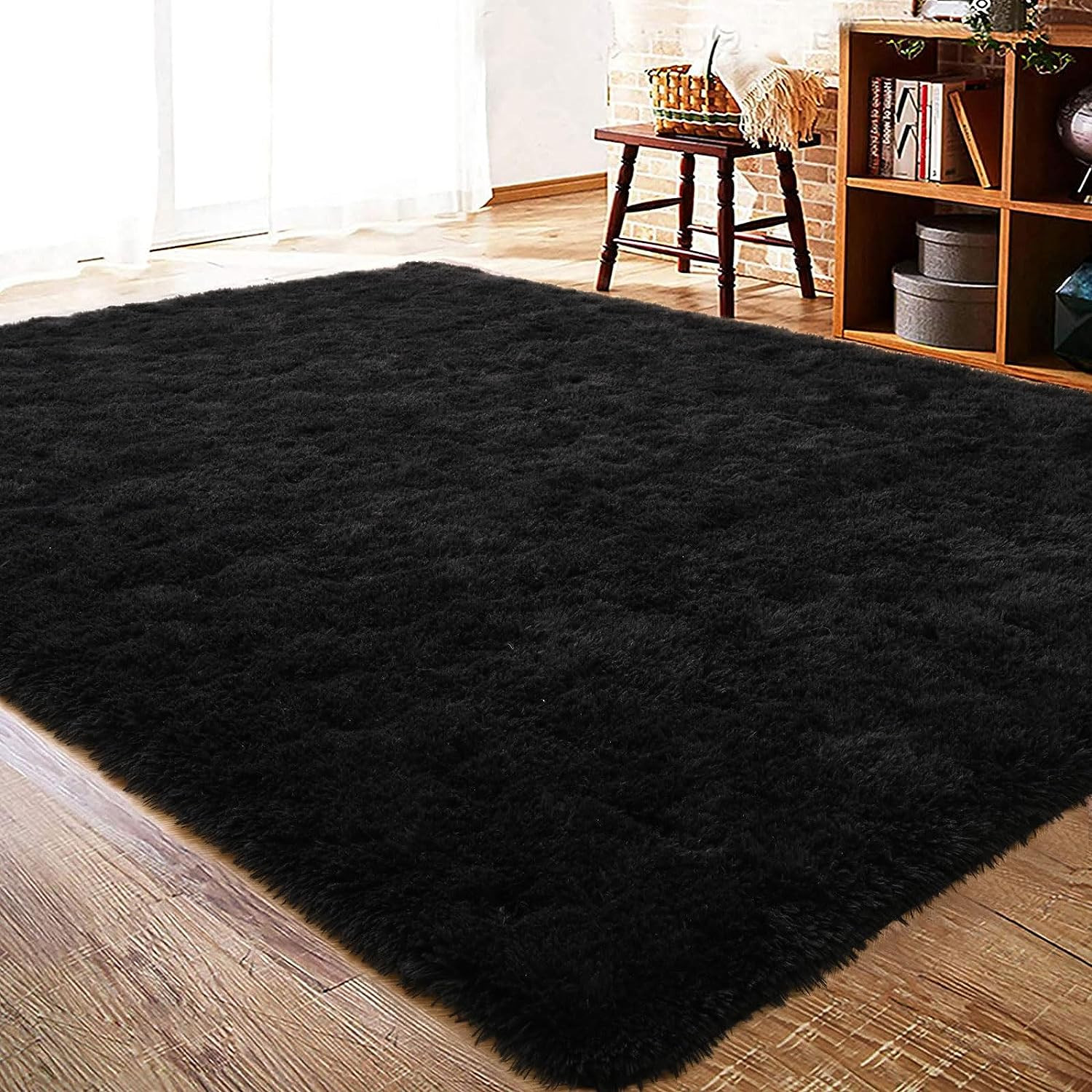 Black Rug For Bedroom Area Rug 8×10 Feet Throw Rugs With Rubber Backing Washable
