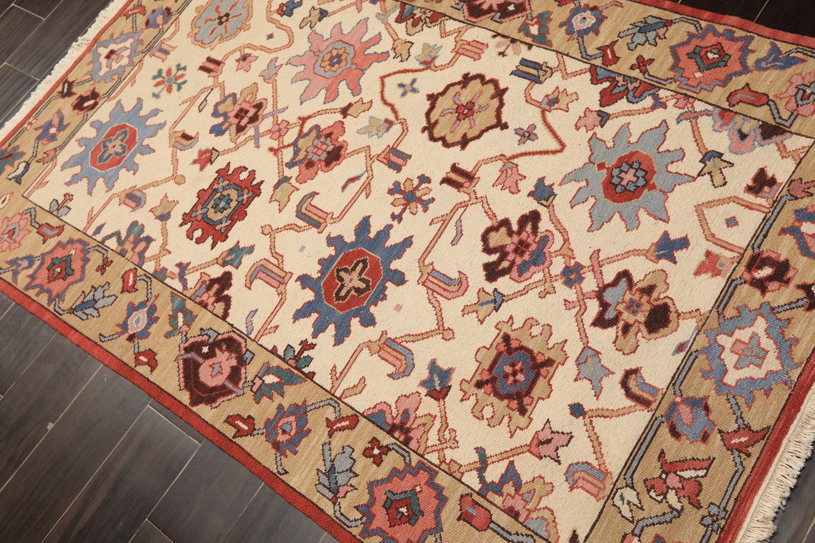 Nourison Nourmak 3’10″x5’10” Hand Knotted Wool Ivory, Tan Reversible Soumakk Rug
