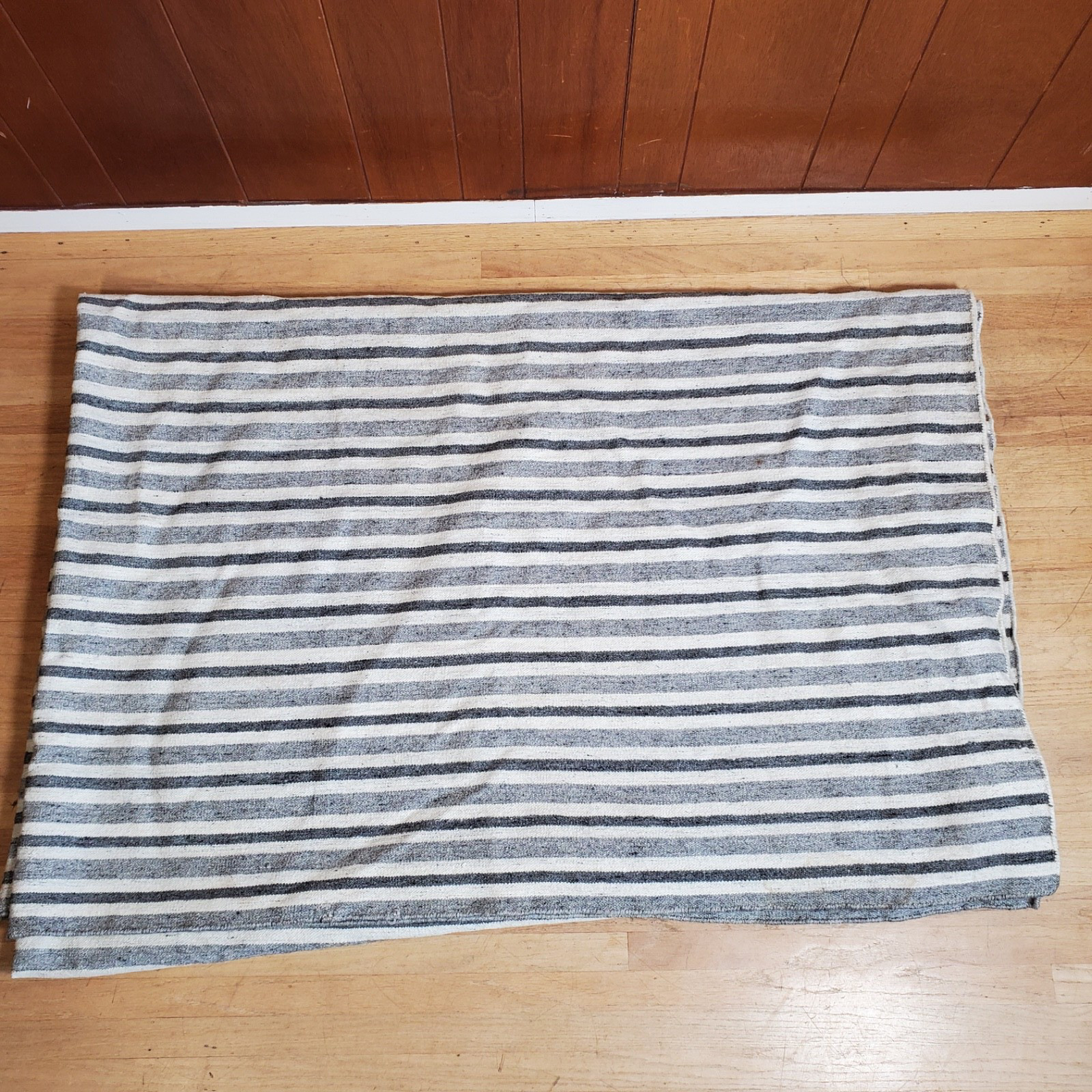 Soleimani Restoration Hardware RH Double Pinstripe Grey Wool/Viscose Rug 10’X14′