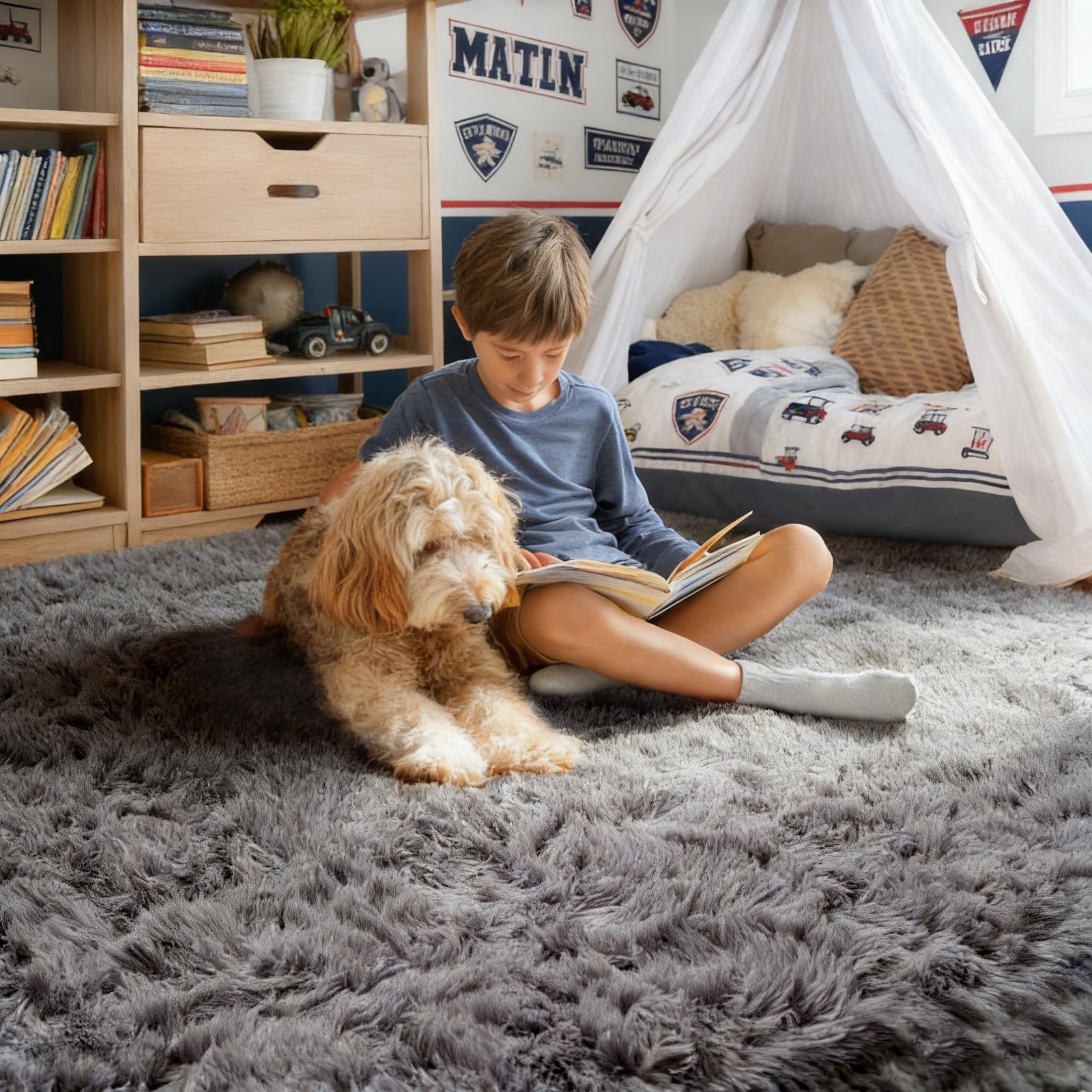 PAGISOFE Grey Fluffy Rugs for Bedroom 4×6 Area Rug Shag Rug for Kids Room Fur…