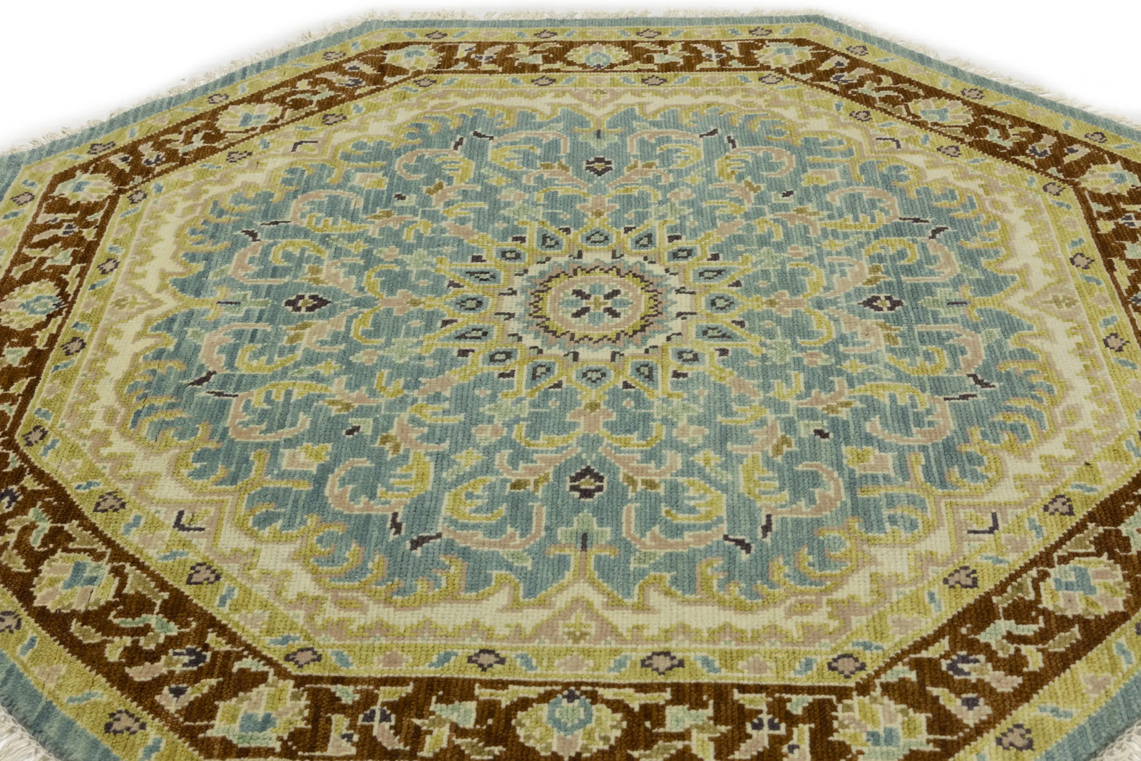 6X6 ft Oushak Octagon Oriental Rug Teal Floral Design Bedroom & Kids Room Carpet