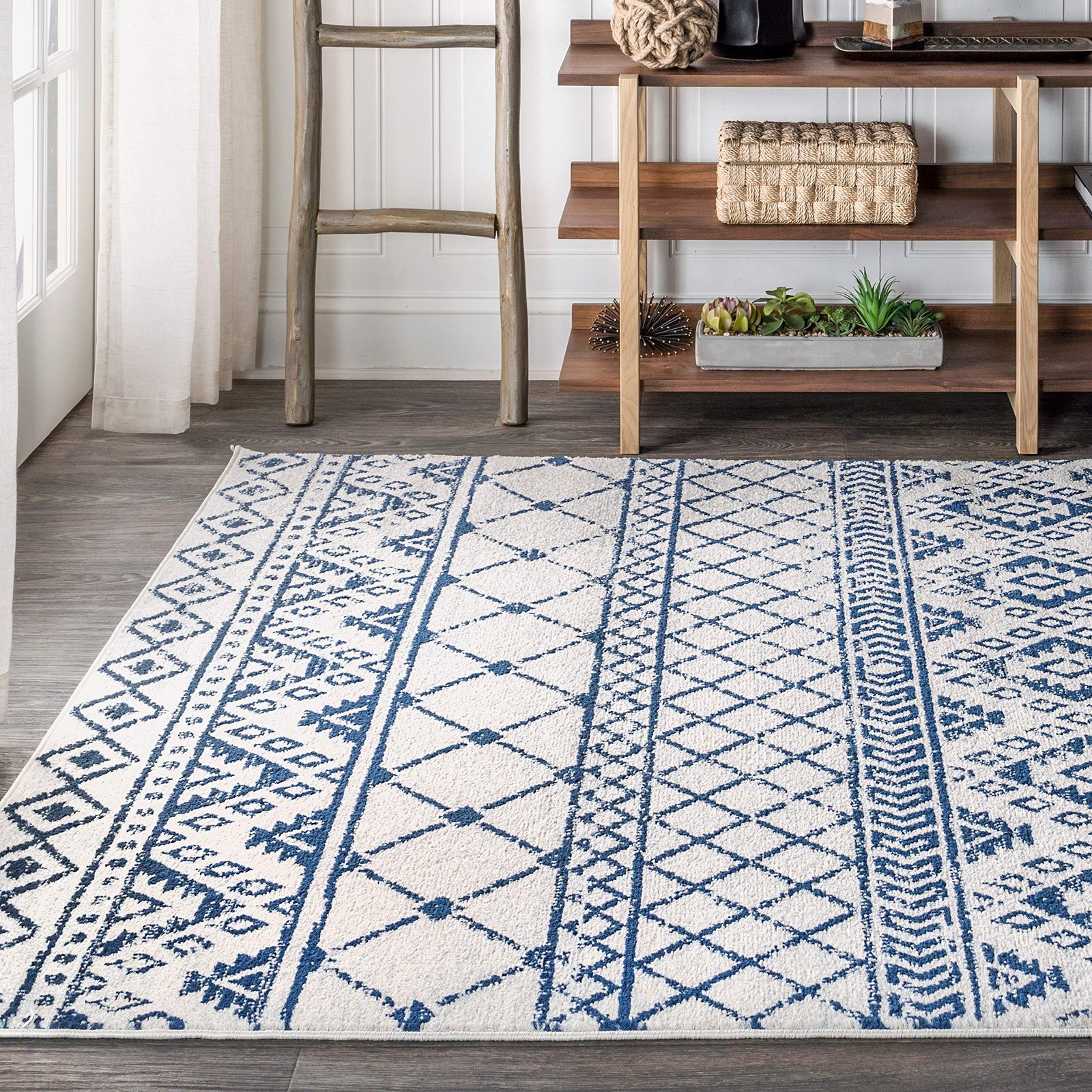 Jonathan Y Moroccan Hype Boho Vintage Tribal Cream/Blue Indoor Area Rug 4X6