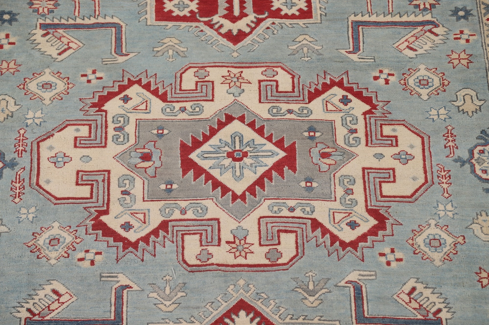 Tribal Traditional Super Kazak Light Blue Handmade Dining Room Rug Carpet 7’x9′