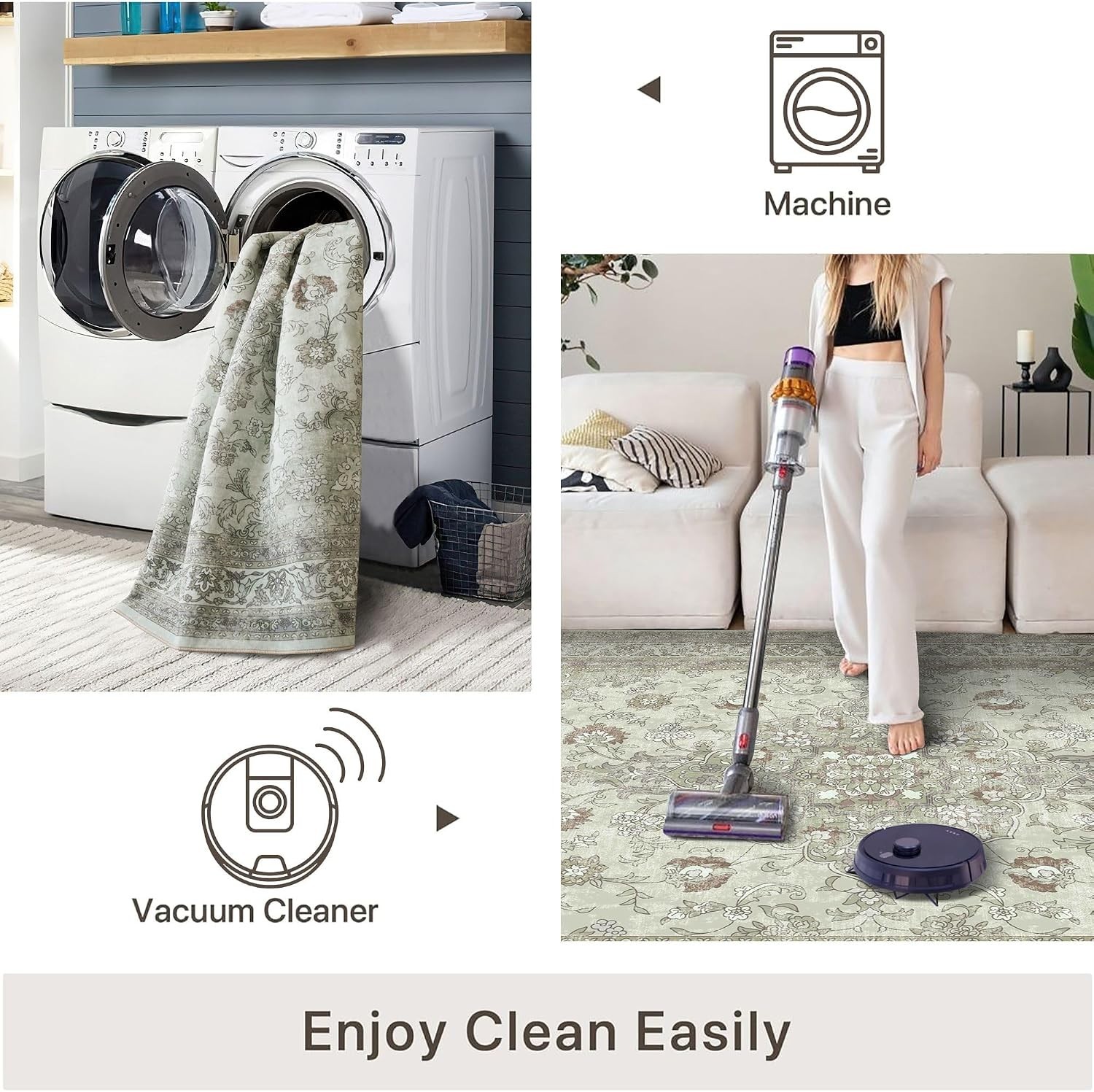 Elegant Sage Green 5×7 Washable Rug – Non-Slip, Stain Resistant for Pets & Kids