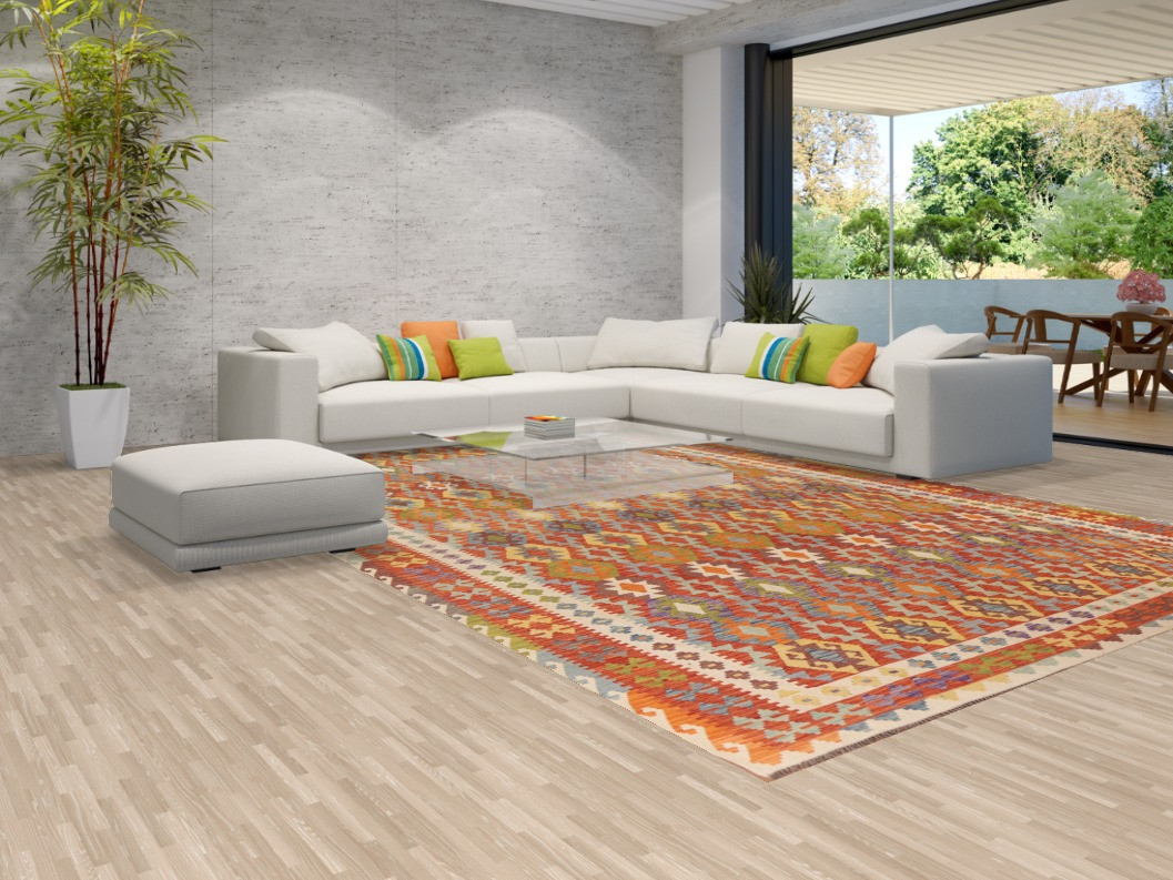 Hand Woven Multicolor Reversible Wool Kilim Geometric Large Rug 10×16 Ft