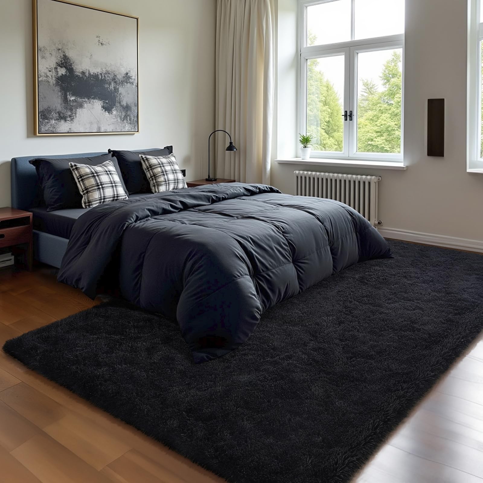 Black Rug for Bedroom 4×6 Furry Carpet for Boys Girls Shaggy Fuzzy Rugs for L…