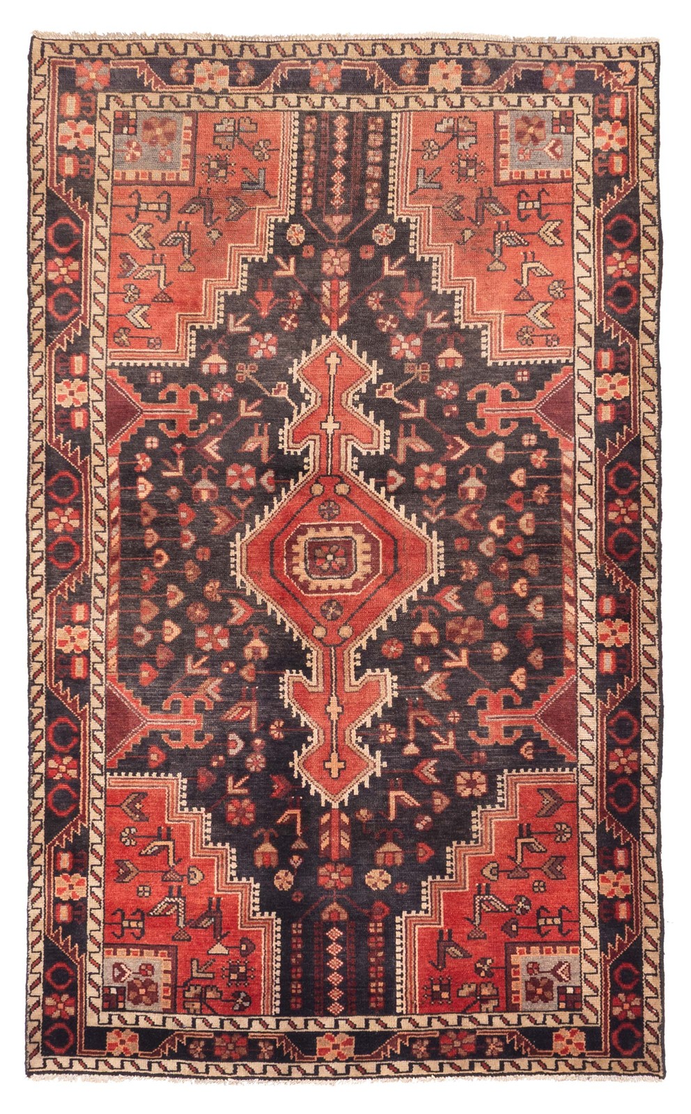 Vintage Hand-Knotted Area Rug 4’5″ x 7’3″ Traditional Oriental Wool Carpet