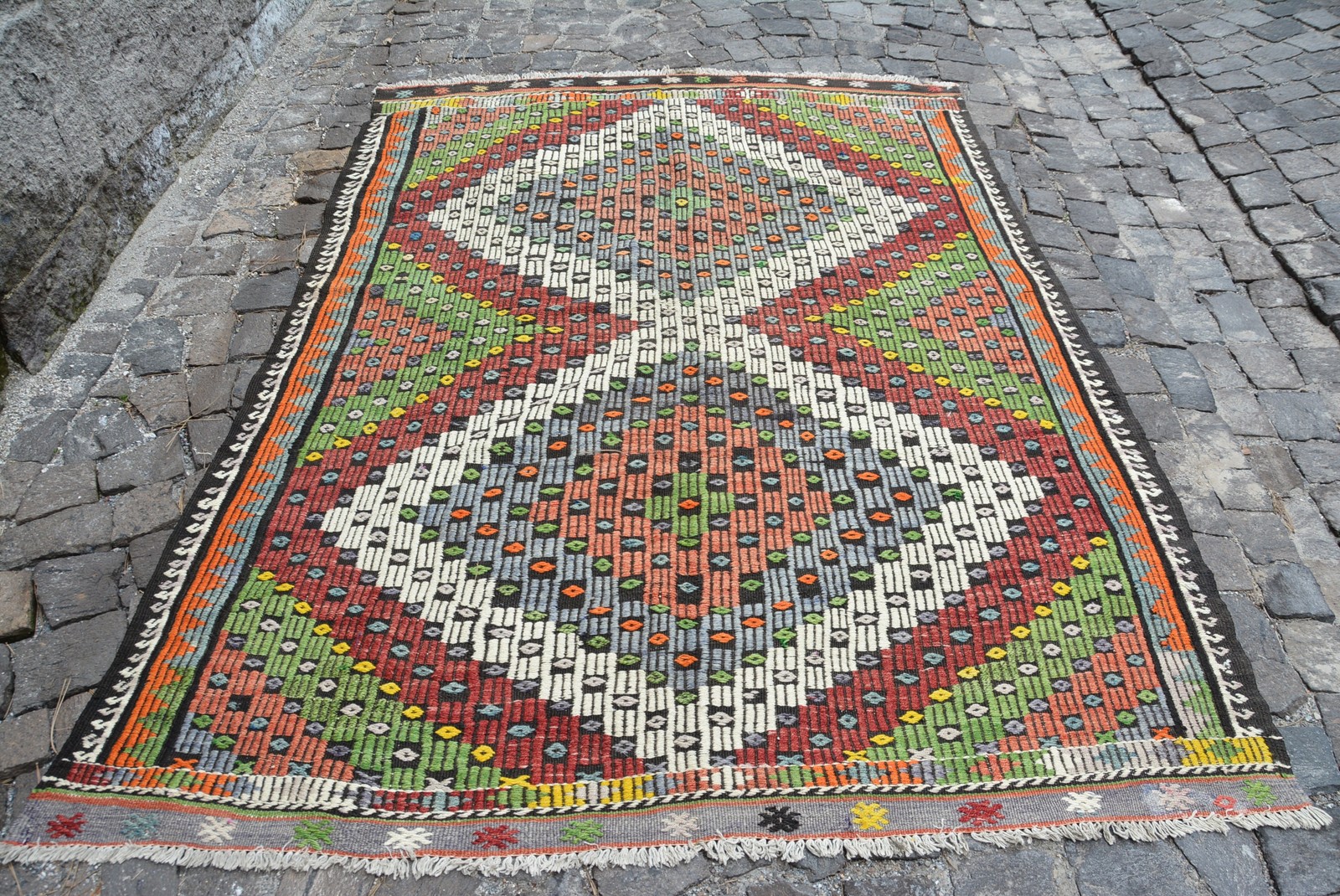 5,8×7,5 ft Turkish Rug, Large Vintage Rug, Red Animal Print Rug