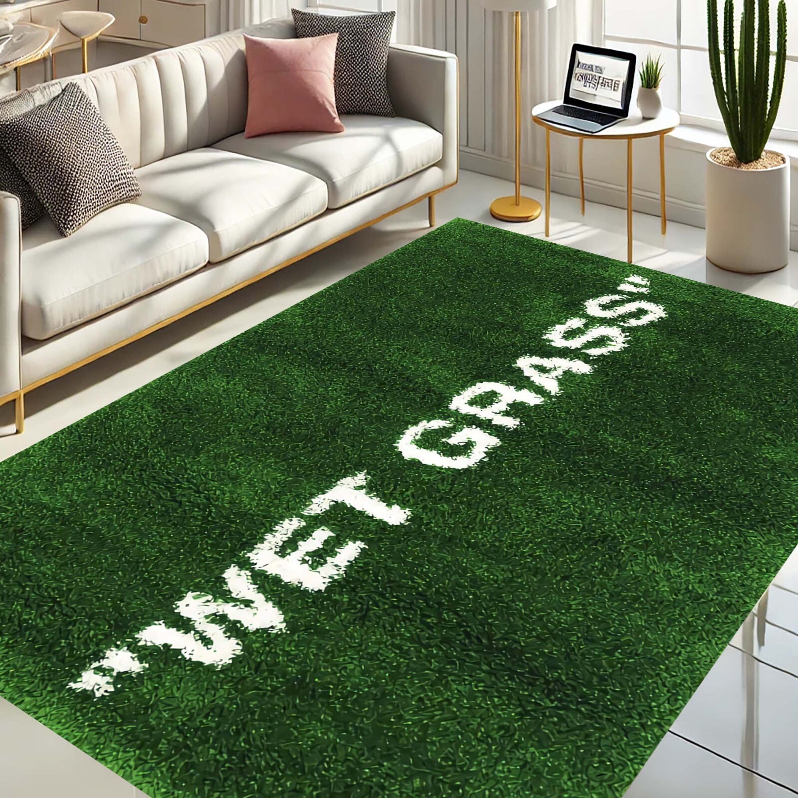 Wet Grass Rug, Nature Inspired Carpet, Green Textured Floor Mat, Wet Grass,