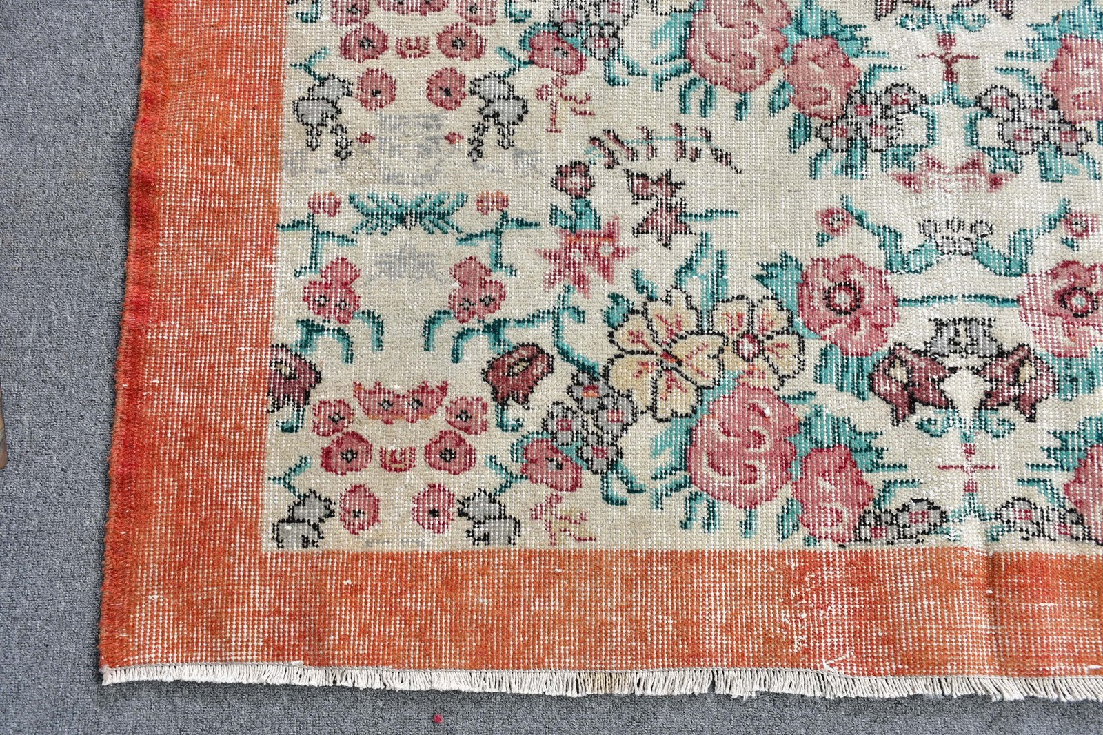 4,8×8 ft Rug, Vintage Turkish Rug, Red Pink Handmade Wool Rug