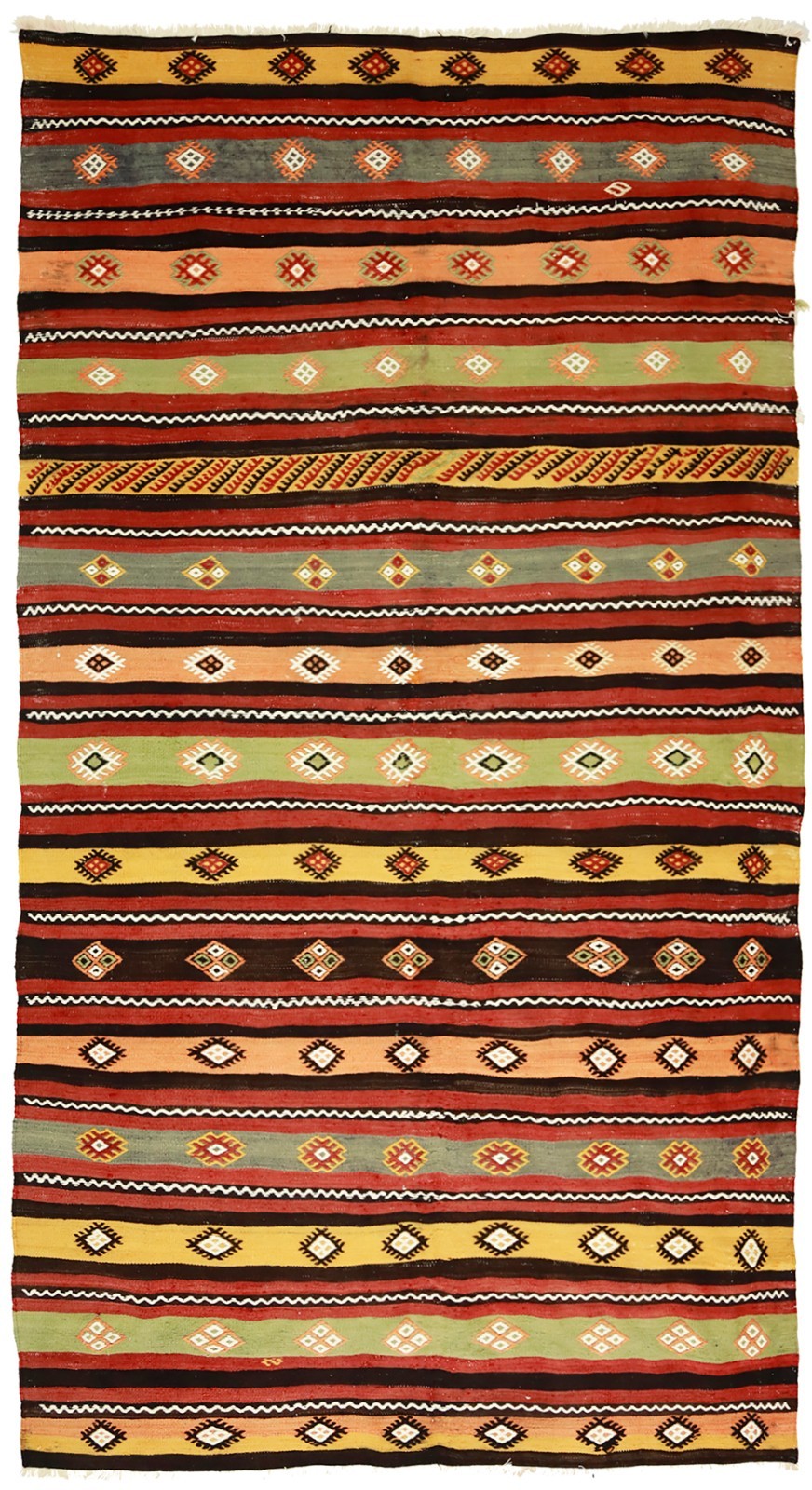 Vintage Turkish Kilim Rug 5×10 ft Handmade Wool Tribal Stripe Carpet