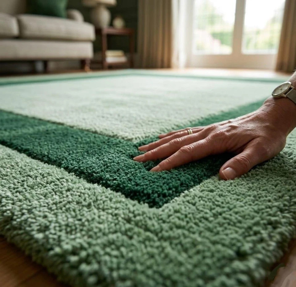 Hand Tufted wool Minimalist Border Wool Green Handmade Living Room Carpet 8×10