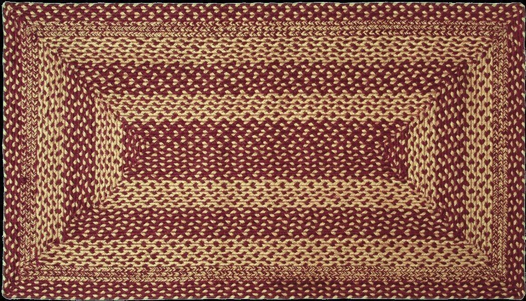 Country Farmhouse Braided Rug Burgundy Red & Tan Rectangle with Non-Slip Pad
