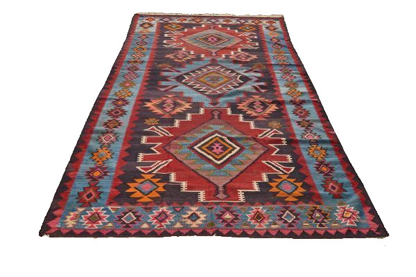 Vintage Ikat Tribal Geometric Wool Turkish 6′ 0″ x 10′ 11″ Red Hand Knotted Rug