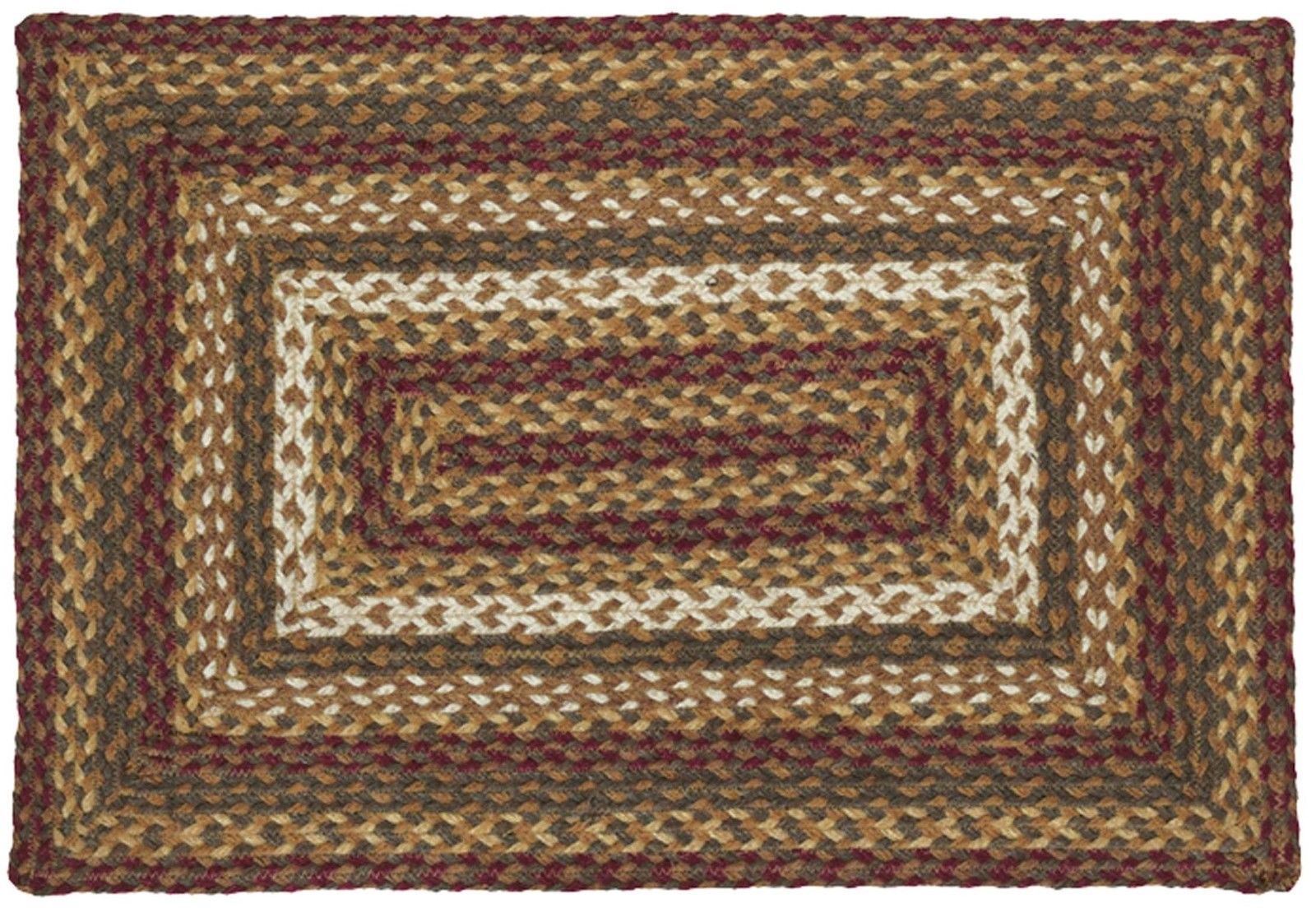 20″ x 30″ Braided Jute Rug Rectangle w/ Anti-Slip Pad Green Red Rustic Tea Cabin
