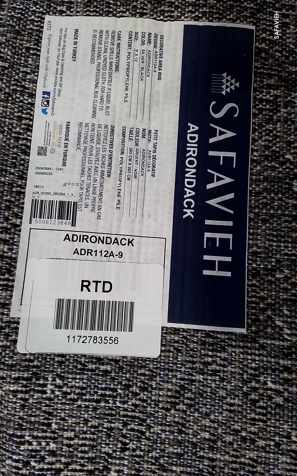 SILVER / BLACK 9′-0″ x 12′-0″ Flaw in Rug, Reduced Price 1172783556 ADR112A-9