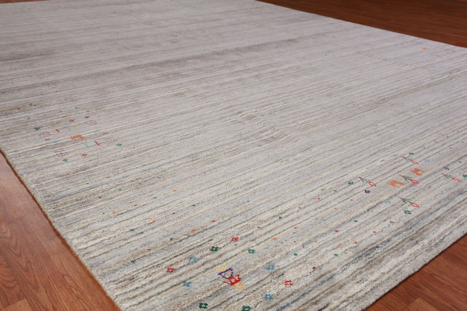 Eye-catching Gabbeh Area Rug Grey Handmade Wool 9×12 ft