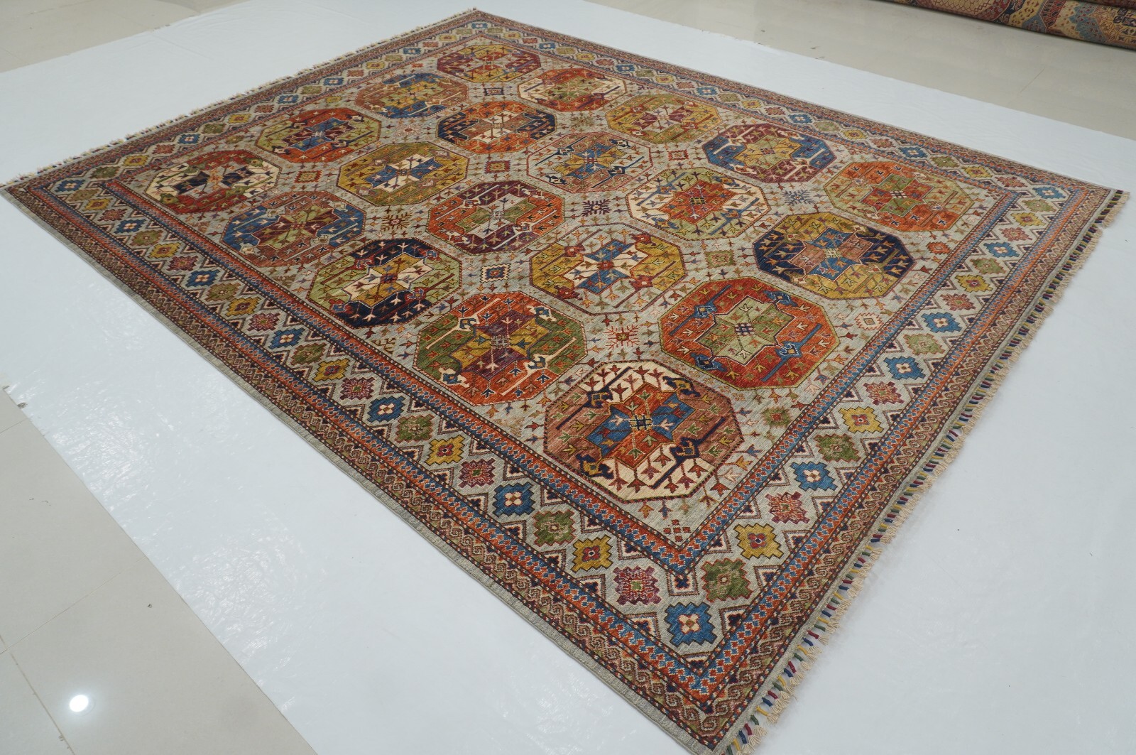 8 x 10 ft Taupe Gray Ersari Afghan Hand Knotted Veg dyes Wool Tribal Area Rug