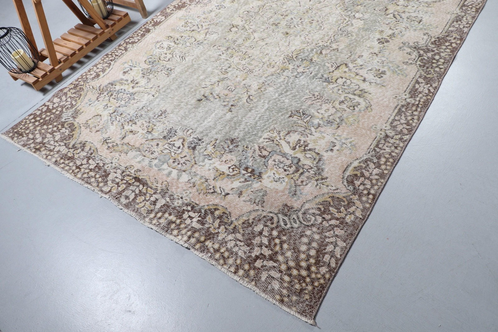Turkish Rug, 6,1×9,5 ft Large Rug, Brown Patchwork Wool Vintage Rug