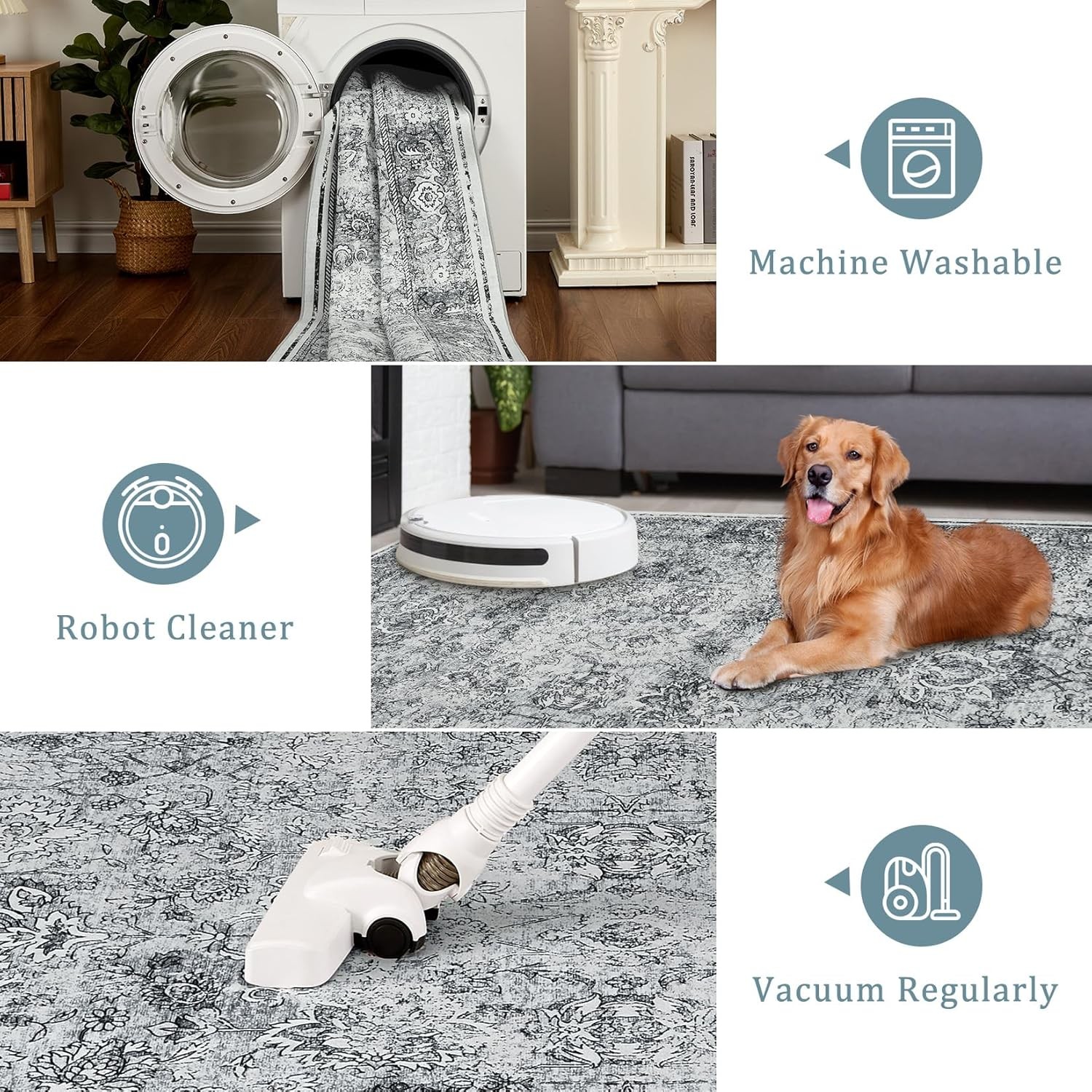 Washable Area Rug Vintage Traditional Distressed Indoor Foldable Thin Non Slip