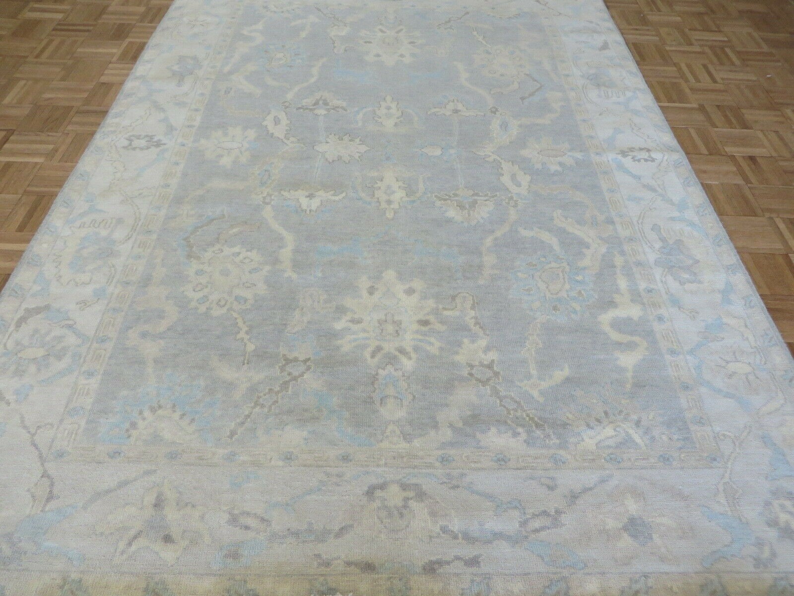 6’2 x 8’9 Hand Knotted Gray White Wash Turkish Oushak Oriental Rug G8071