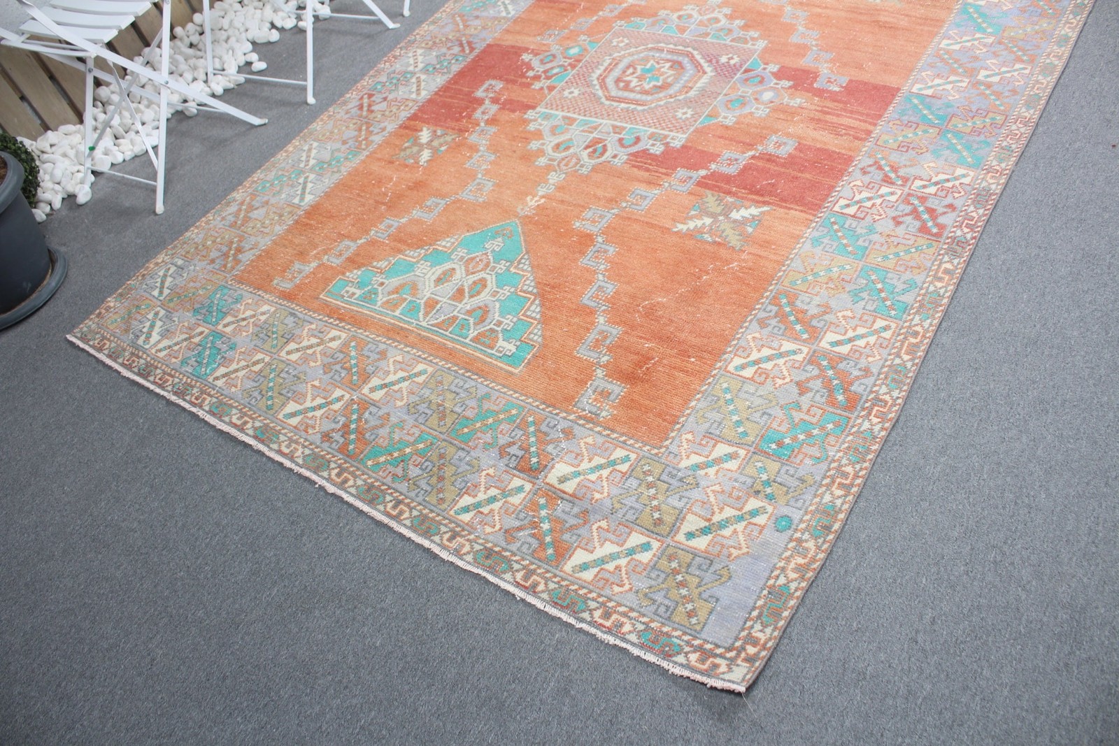 5,7×8,5 ft Turkish Large Rug, Vintage Orange Oriental Rug