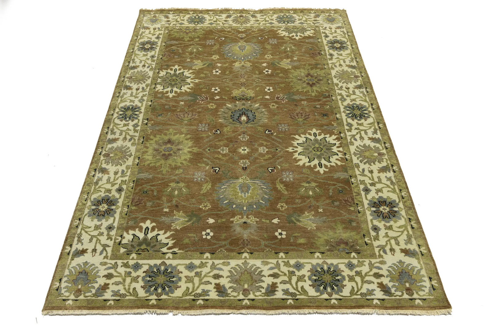 6×9 ft Handmade Light Rust Floral Chobi Rug Entryway Oriental Carpet