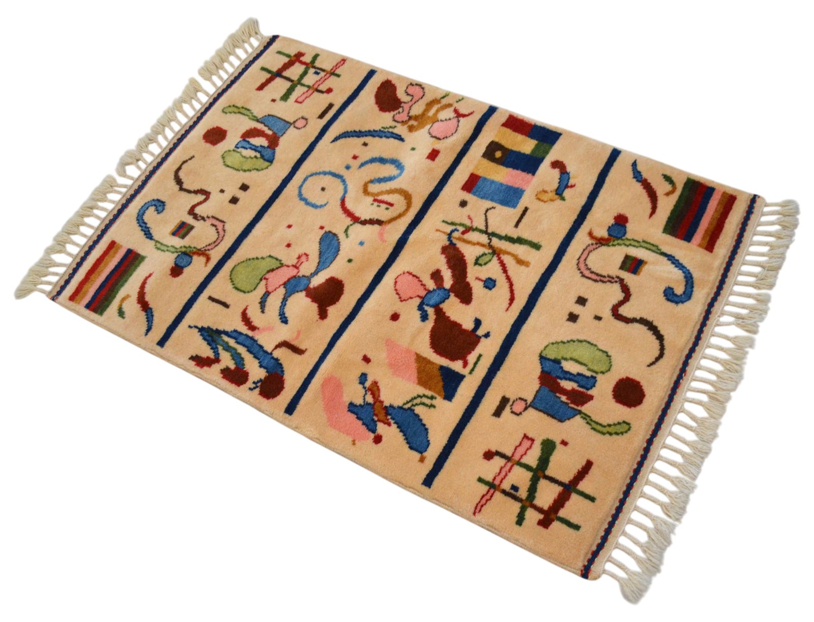 Kandinsky -Four Parts- Inspired Hand Knotted Wool Rug Fine Art NEW 2′7″ x 4′1″