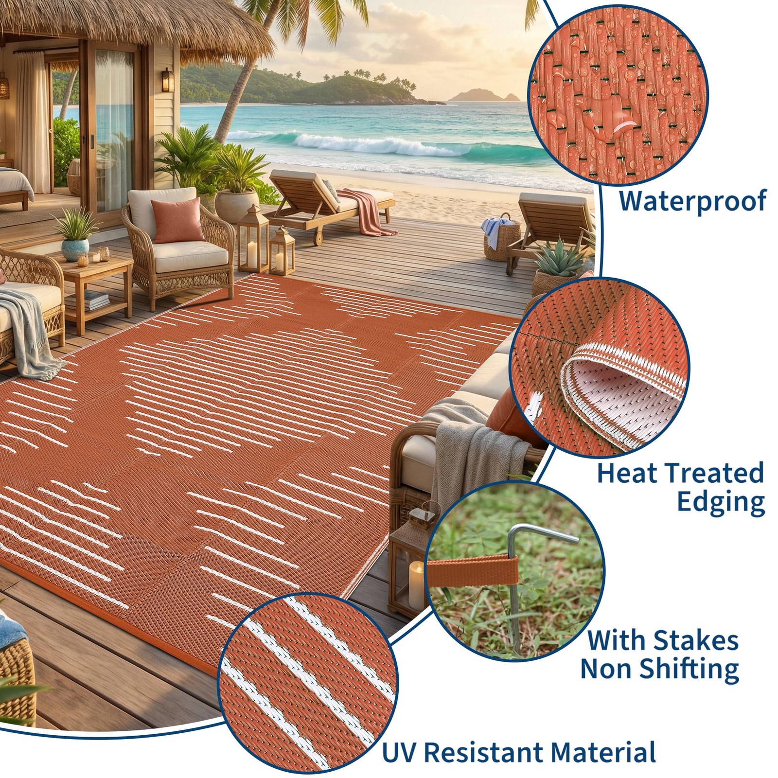 Waterproof Outdoor Rug 5×8 Rug Plastic Reversible Area Rugs Indoor Outdoor Ca…