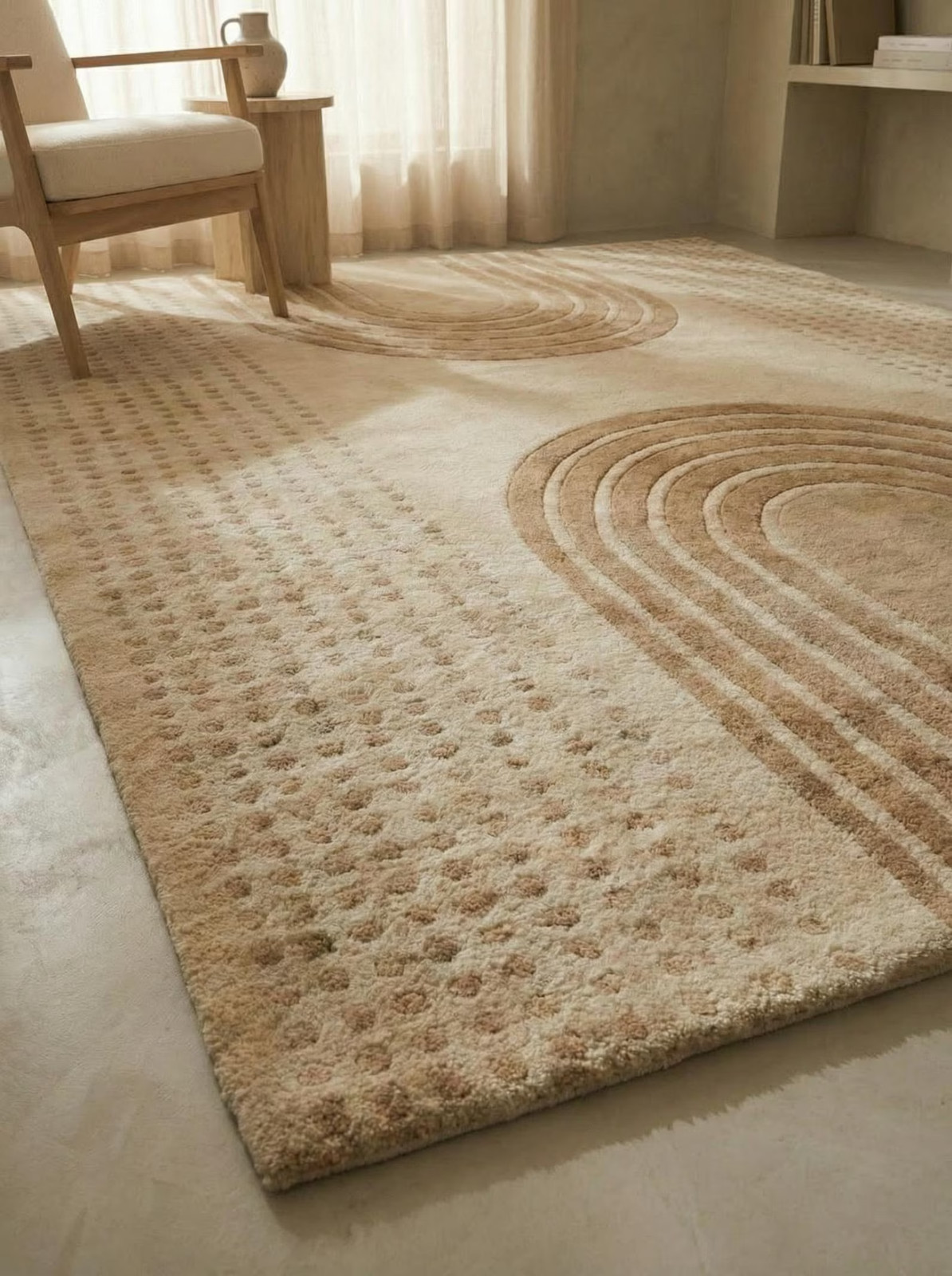 Hand Tufted Neutral Wool Rug, Modern Arch Pattern Beige Area Rug, Scandinavian