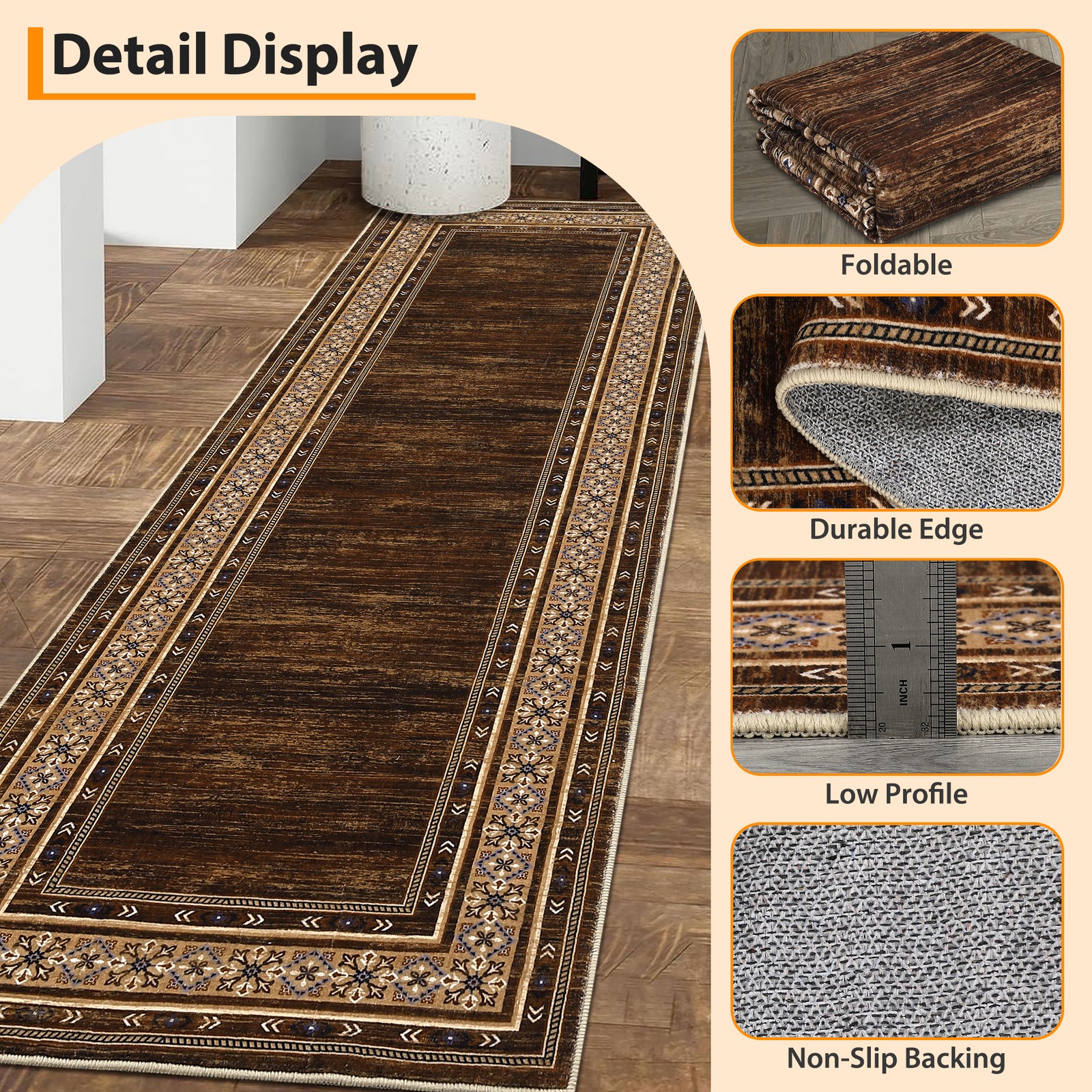 Modern Washable Runner Rug 2 x 6ft Non Slip Rugs Kitchen Mats Bedside Rug