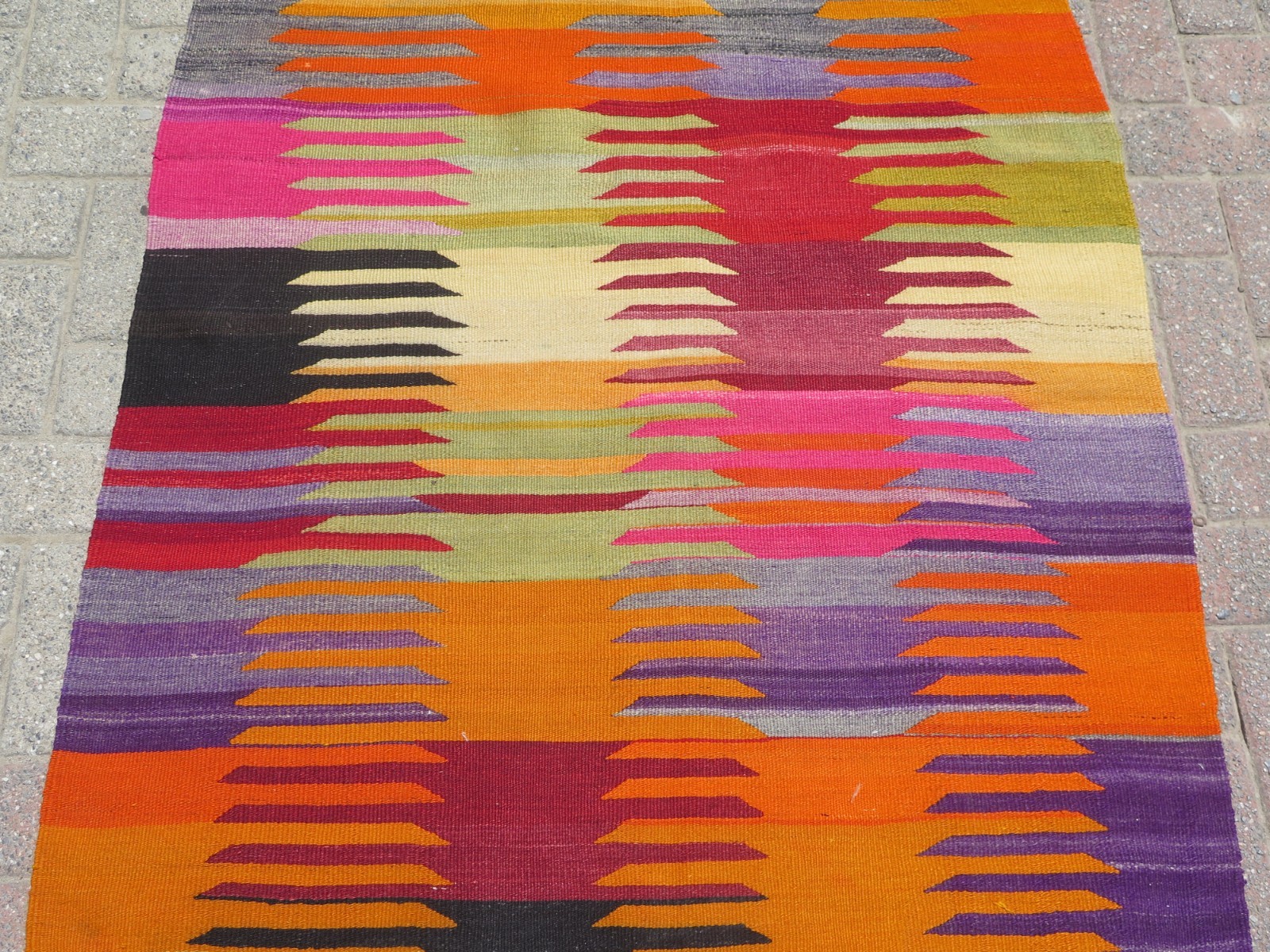 Area Rugs, Colorfull Boho Rug, Turkish Kilim Wool Rug, Bedroom Carpet 41″x46″