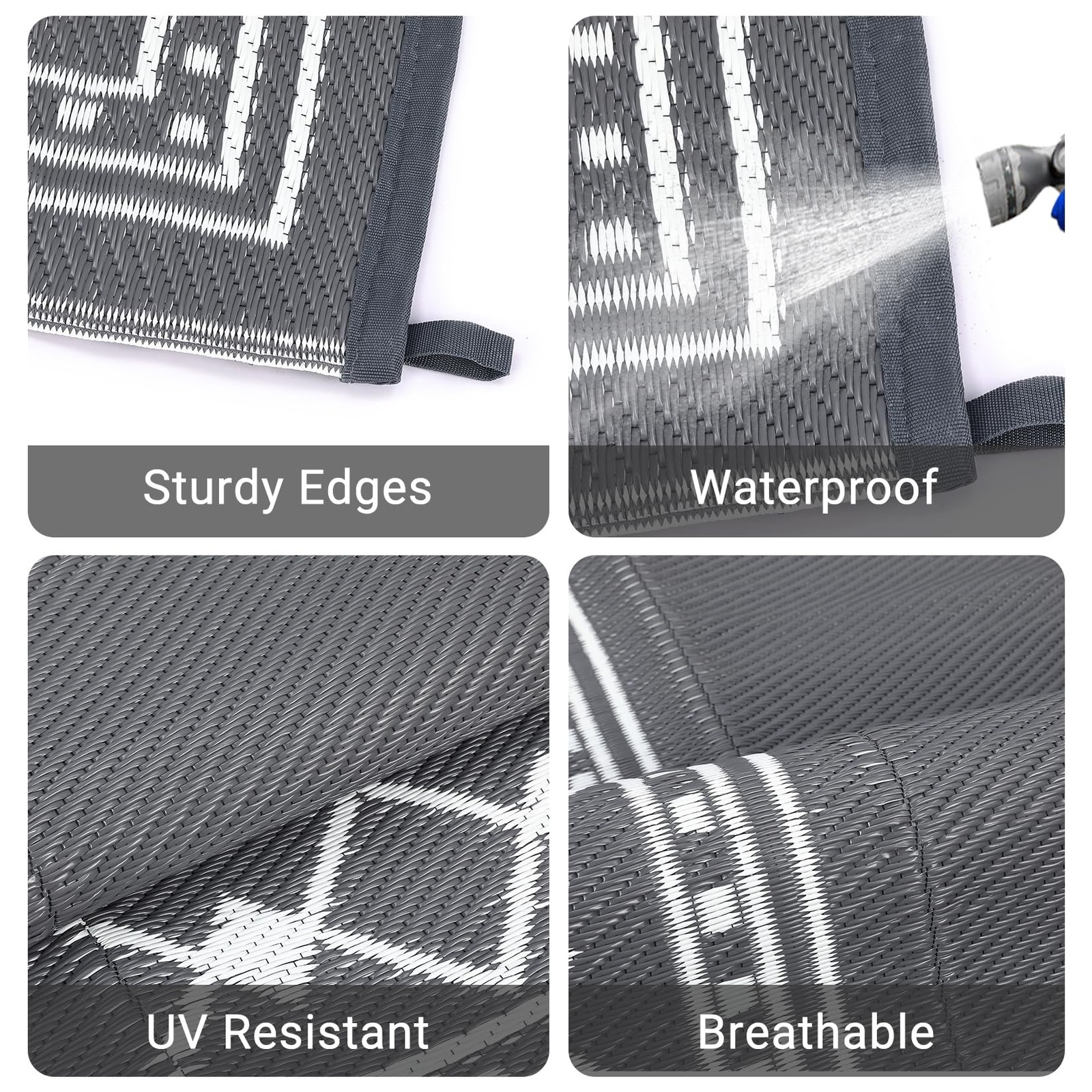 Collapsible Waterproof Reversible Outdoor Rug 8×10-10x20ft Plastic Straw Diamond