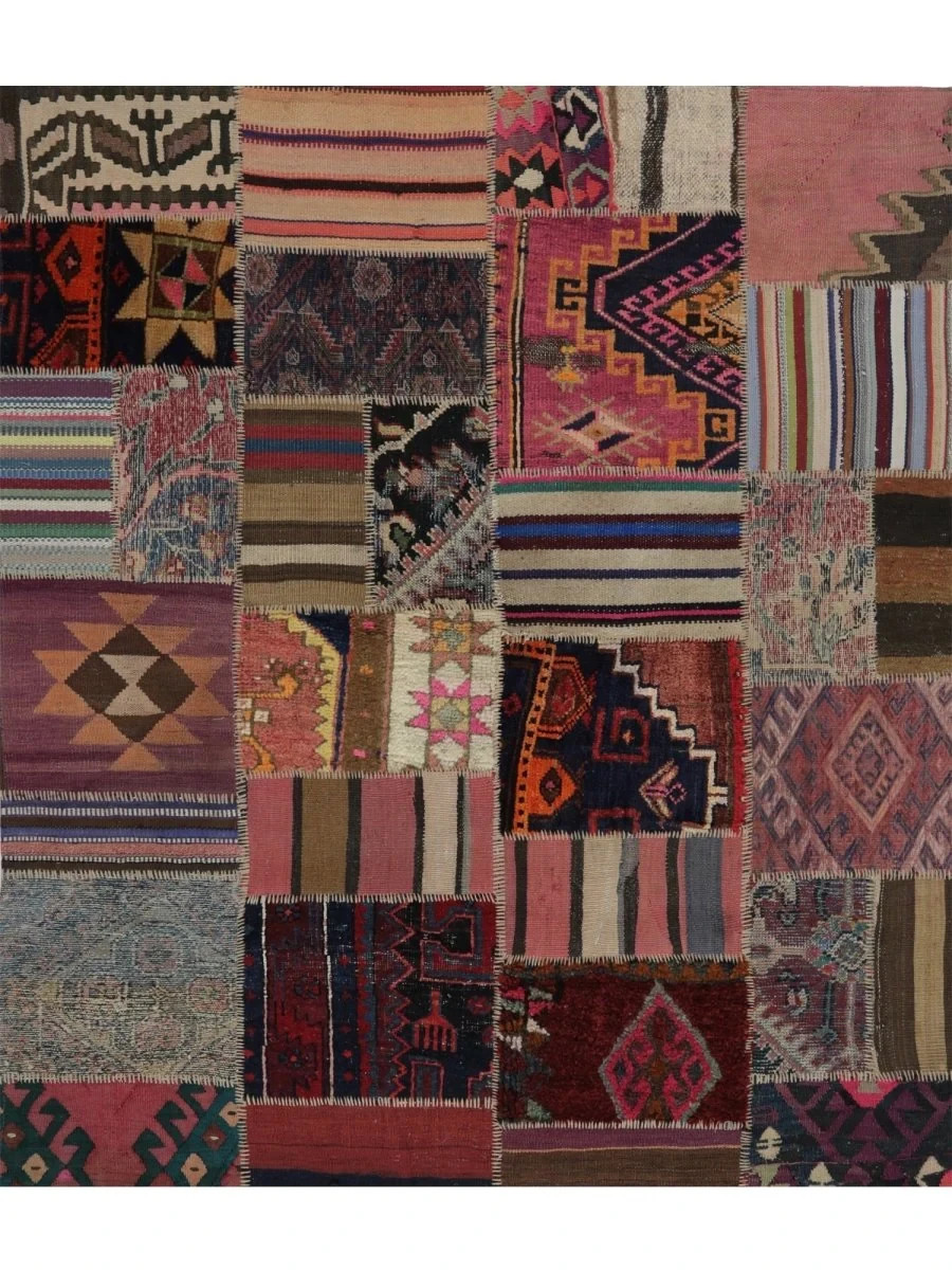 5×6 Handwoven Kilim Patchwork Area Rug – Geometric Pattern – Free US Shipping