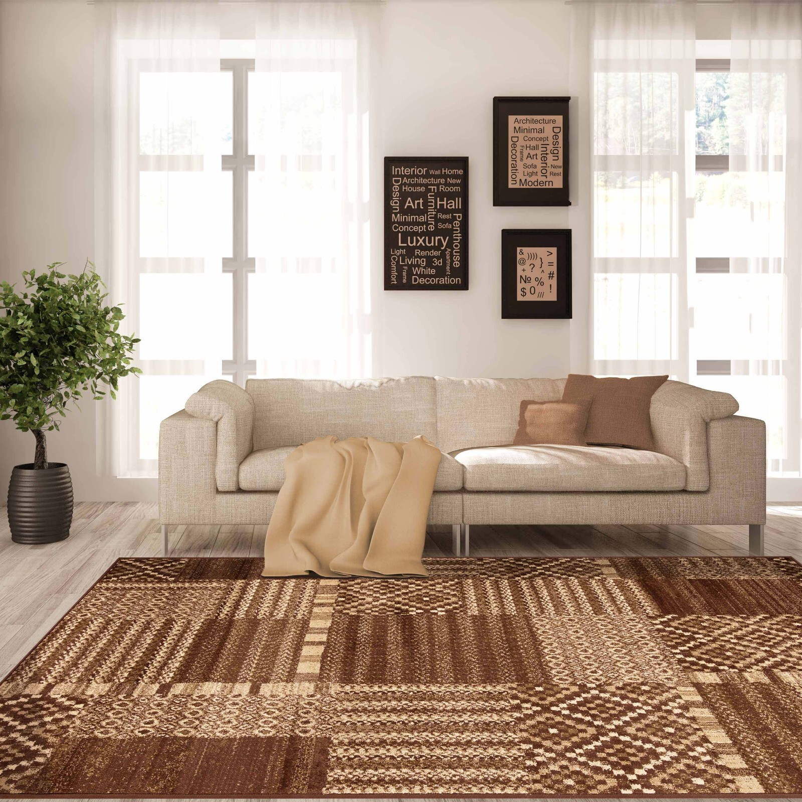 Dorset Rustic Block Patchwork Power Loomed Runner Hydrophobic Indoor Area Rug