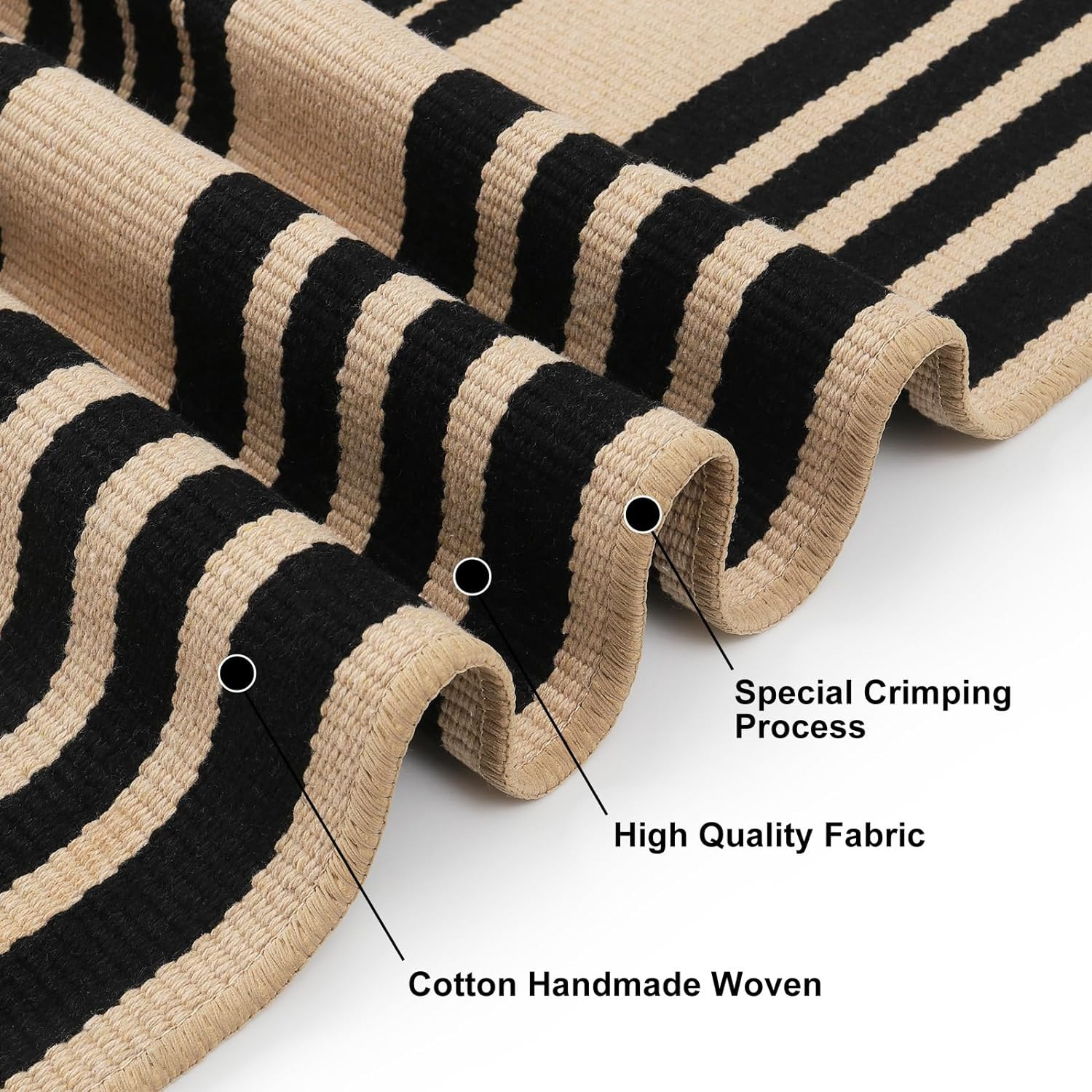 Reversible Washable 4’X6′ Black & Khaki Striped Indoor Outdoor Rug