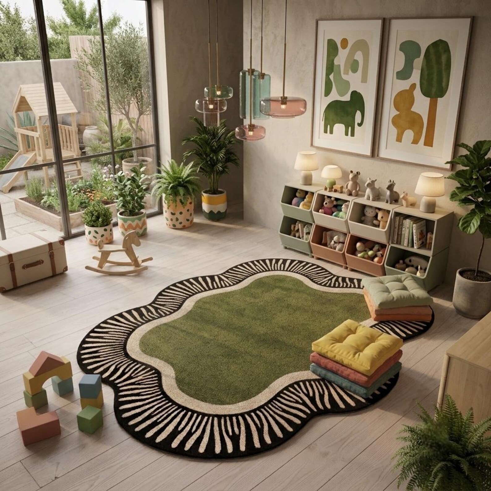 Hand Tufted Wool Area Rug, Organic Irregular Shape Luxury Living Room Carpet