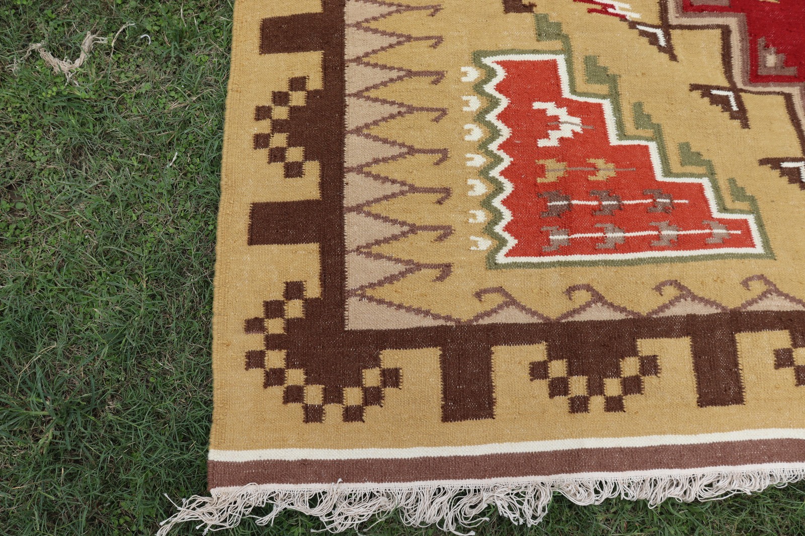 Handwoven Navajo Wool Rug, Mustard Yellow Southwestern Area Rug 8×10 ft