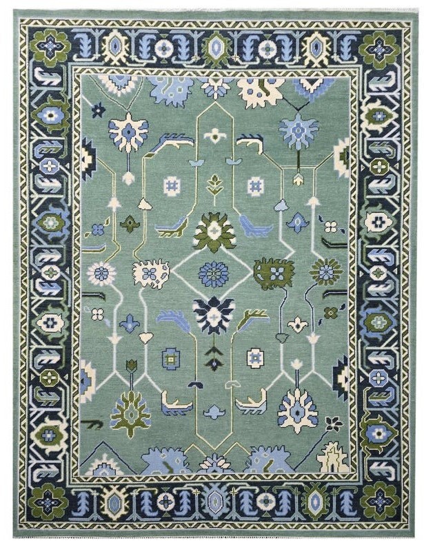 Oushak Indo Green-Blue Contemporary Hand-knotted Ethnic rugs for living area Rug