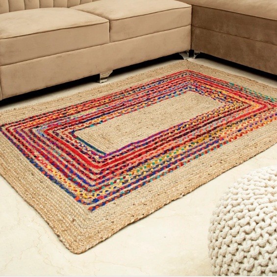 Rug Handmade 100% Cotton & Jute Indian Carpet Farmhouse Runner Floor Area Rug