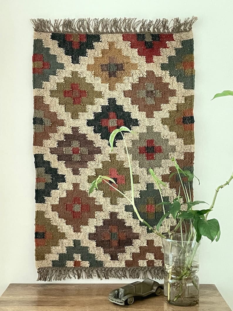 Rug Natural Handwoven Wool Jute Rug, Vintage Kilim Rug, Traditional kilim Rugs