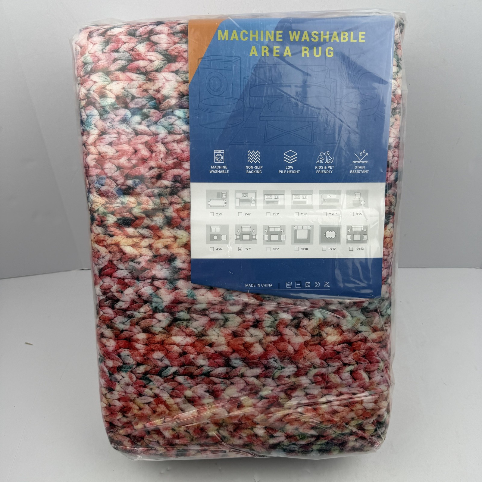 Machine Washable Area Rug 5×7 Multicolor Braided Non-Slip Stain Resistant